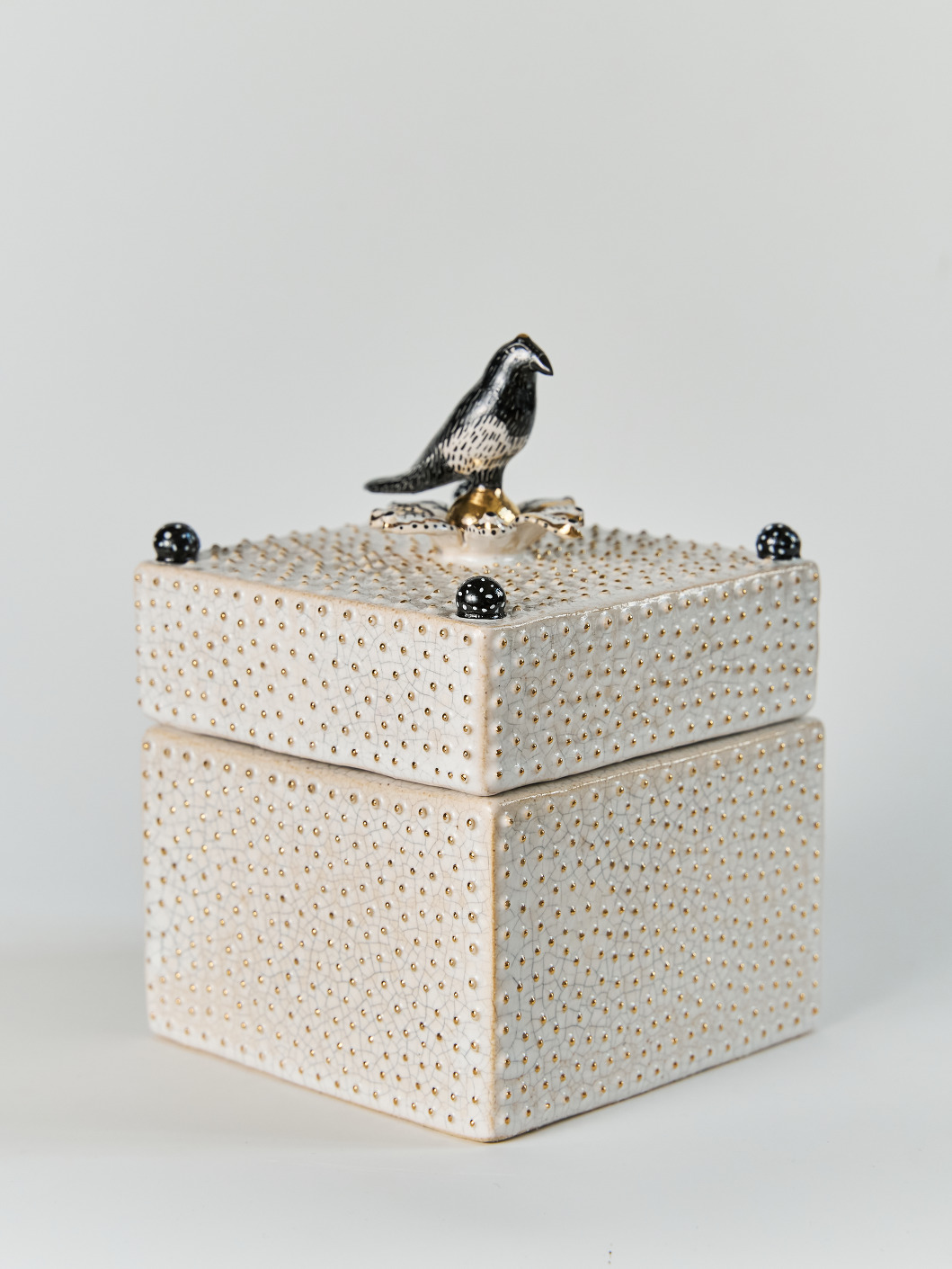 A casket with a White-sided Magpie